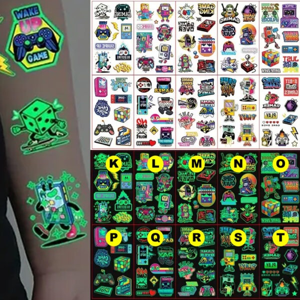 Glow in the Dark Gamer Tattoo Strip Assorted