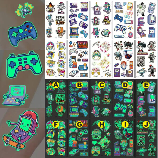 Glow in the Dark Gamer Tattoo Strip Assorted